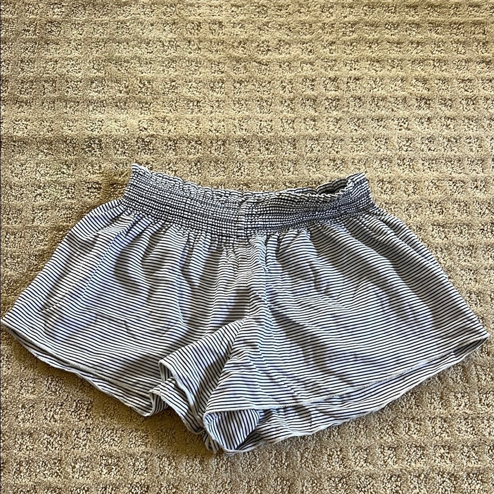 High Waist Blue and White Striped Shorts
